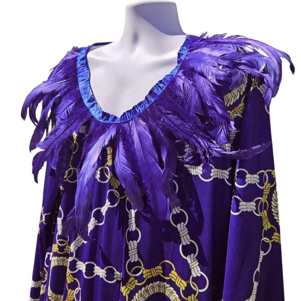 Purple Feather Maxi Drag Gown Chain Print 4XL Tall Mardi Gras Mens XL - 2X Tall - Picture 11 of 14